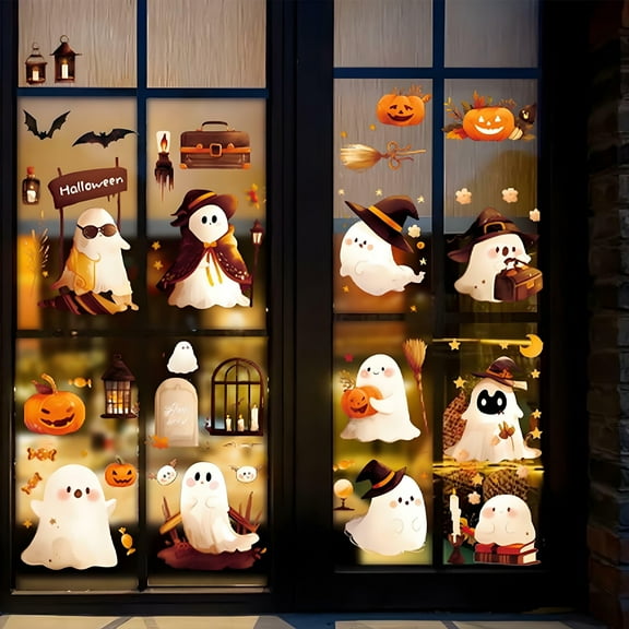 MYFLOCY Halloween 9 Sheets Large Ghost Pumpkin Window Clings Decorations Double Side Decal Home Decor