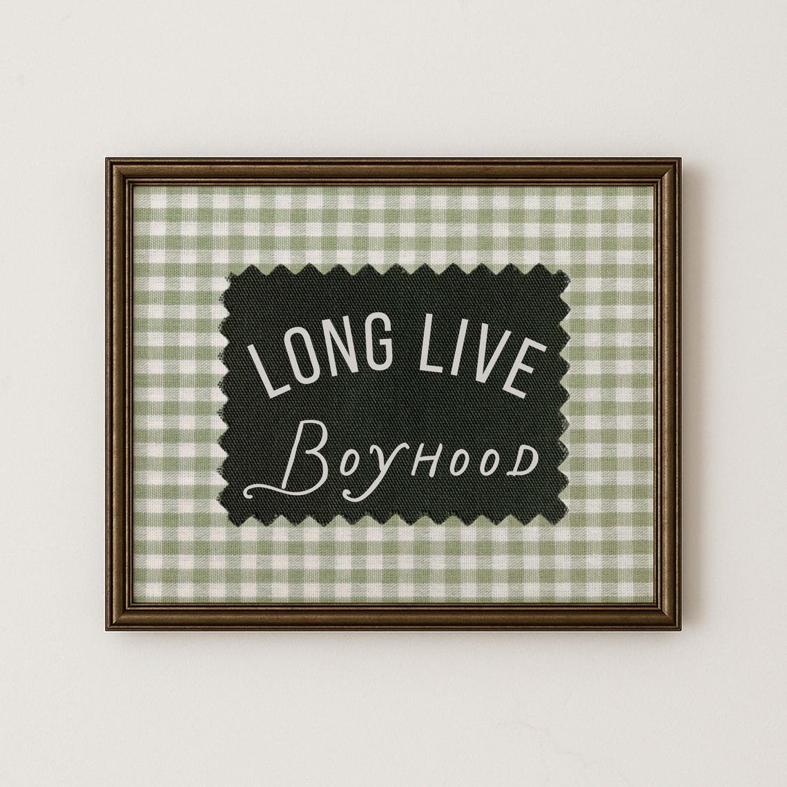 Long Live Boyhood Vintage Boy Room Art Vintage Green Nursery Wall Art Gingham