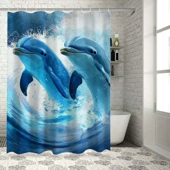 Patifu Dolphins Ocean Shower Curtain 100% Polyester with Hooks 36"x72
