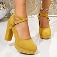 thumbnail image 2 of Win s Way Women's Suede Crossover Strap 8cm Heel High Heels Oktoberfest Casual Market Shoes, 2 of 9
