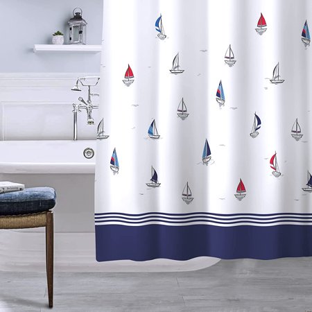 Shtuuyinggdesign Nautical Theme Fabric Shower Curtain Navy Blue And Sailboats Color Block Stripes Curtains Bathroom Decor Tapestry For Boys Children Canada Shtuuyinggdesign Nautical Theme Fabric, Tapestry Style Shower Curtain