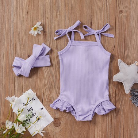 

Leutsin Infant Cute Sleeveless Romper Halter Jumpsuit Outfit Clothes With Headband