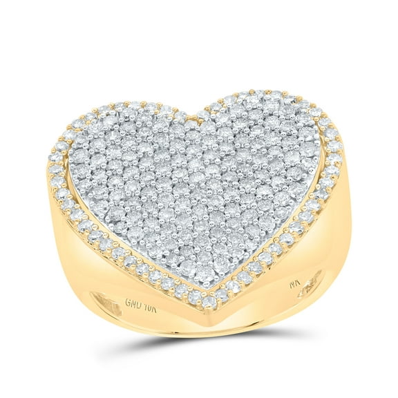 10K Yellow Gold Womens Round Diamond Heart Ring 1-1/2 Cttw, Womens Size: 5-10