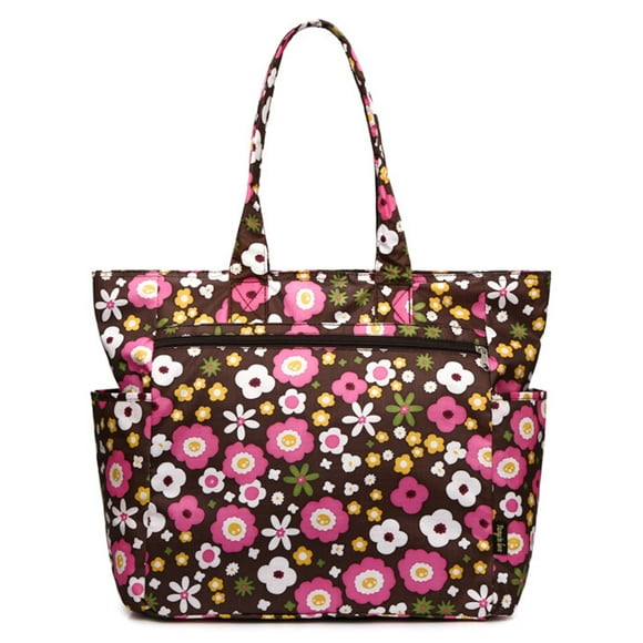 Fashnice Ladies Beach Bags Shoulder Tote Bag Large Capacity Zipper Handbag Multi Pockets Women Casual Top Handle Purple Flower