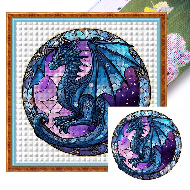 (18CTAFF-109 20x20 color) hilo algodón ecológico bordado 18CT 2 hebras impresión 20*20cm pintura vidrio-Kit serie punto cruz pterosaurio