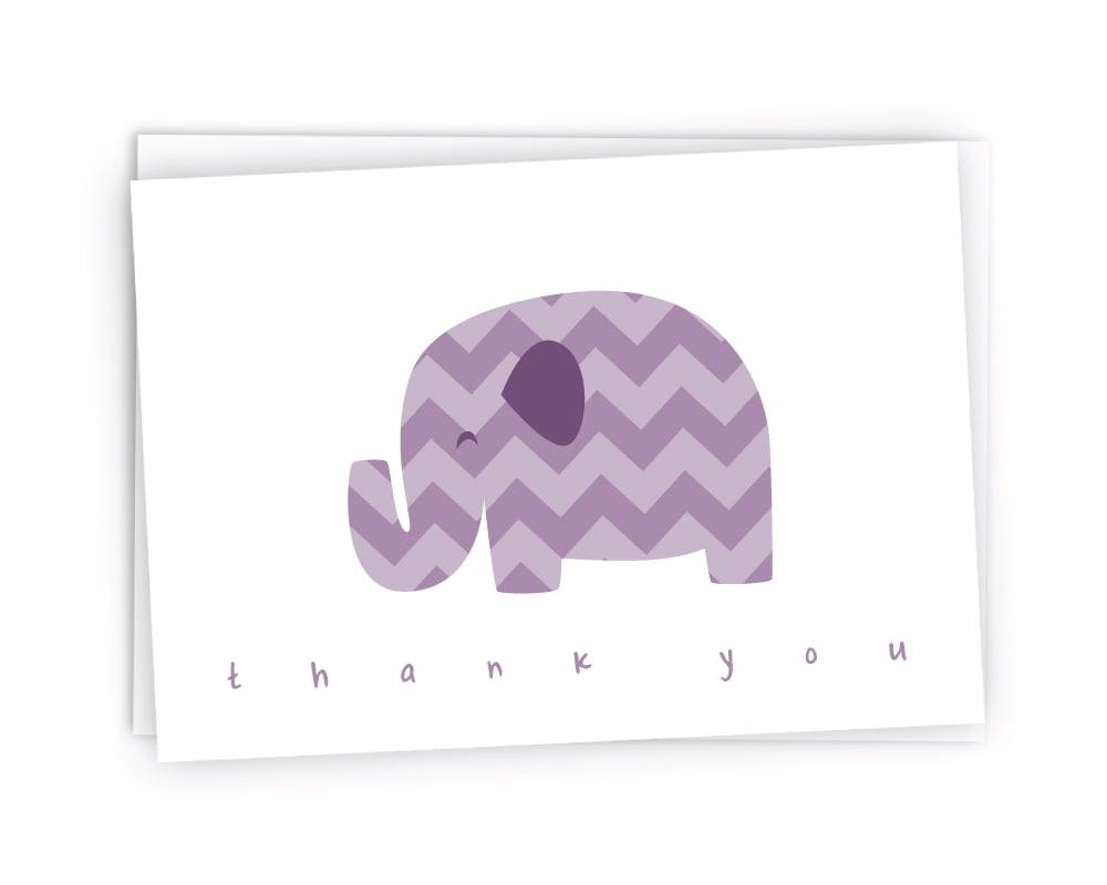 Purple Chevron Elephant Baby Shower Thank You Cards 48 With Envelopes
