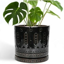 Ceramic Planter for Indoor Plants - 10 I  h Plant Pots with Drainage Hole and Saucer, Round Decorative Flower Pots Outdoor, Boho Large Planter, Room Decor, House Warming Gifts, Black