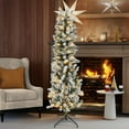 thumbnail image 4 of EDX 6ft Pre-lit Snow Flocked Pencil Christmas Tree, Prelighted Artificial Slim Christmas Trees, With 250 Incandescent Lights, 571 Branch Tips & Foldable Base, For Home, Office, Party Decoration, 4 of 10