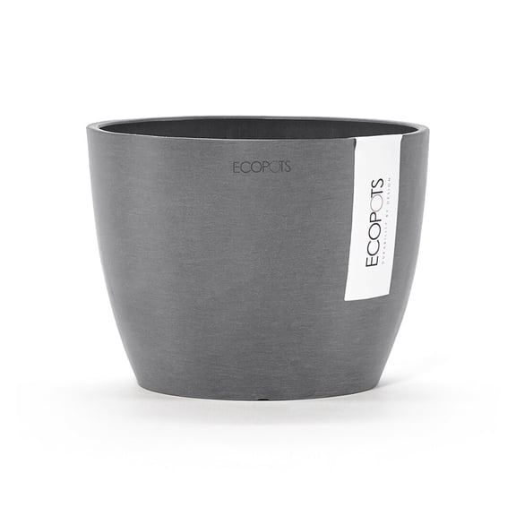 Ecopots Stockholm Mini Durable Modern Round Indoor/Outdoor Recycled Based Composite Flower Pot Planter, Grey, 6"