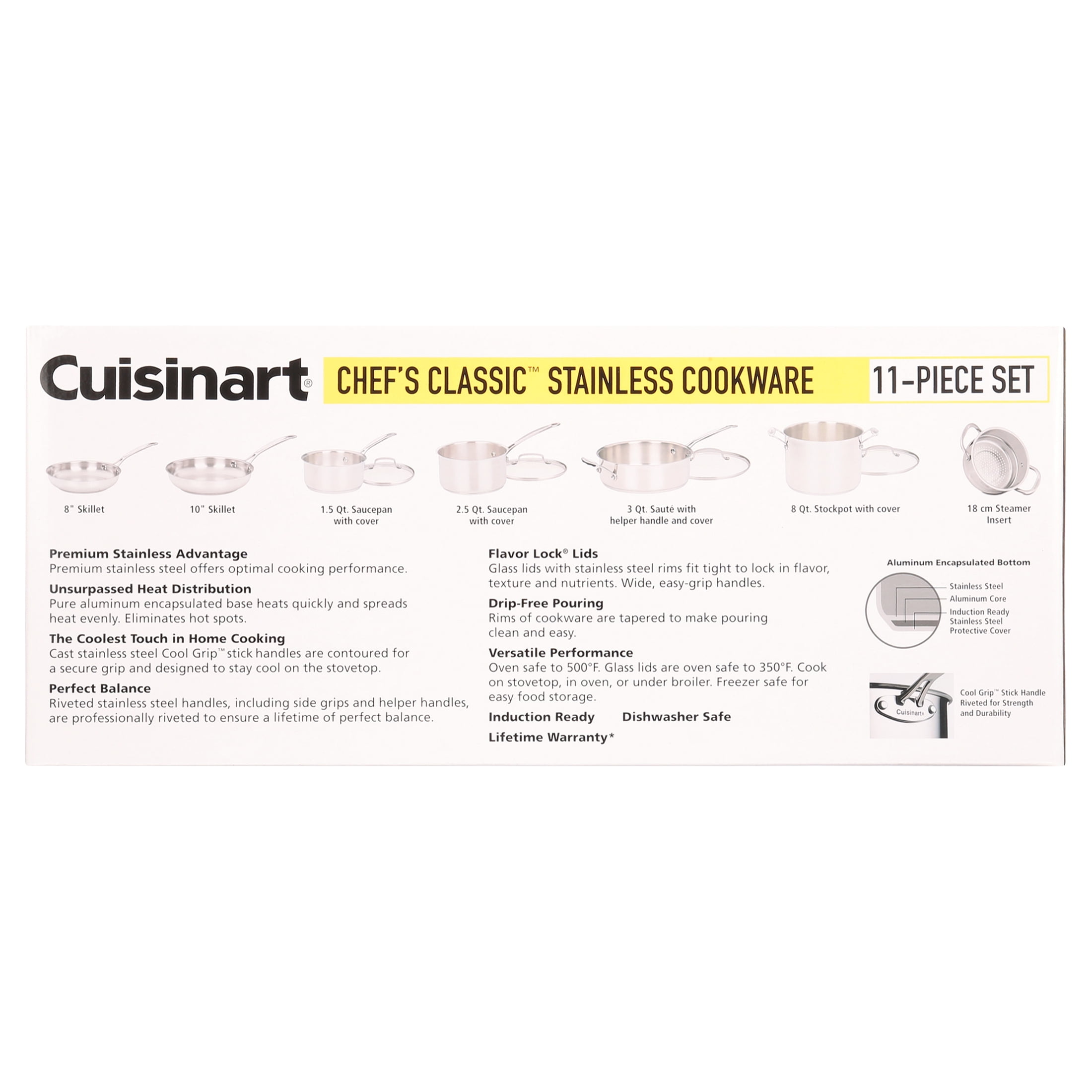 Cuisinart 77-11G Chef's Classic Stainless 11-Piece Cookware Set Bundle with  Deco Chef Gourmet 12 Piece Stainless Steel Knife Set with Storage Block 