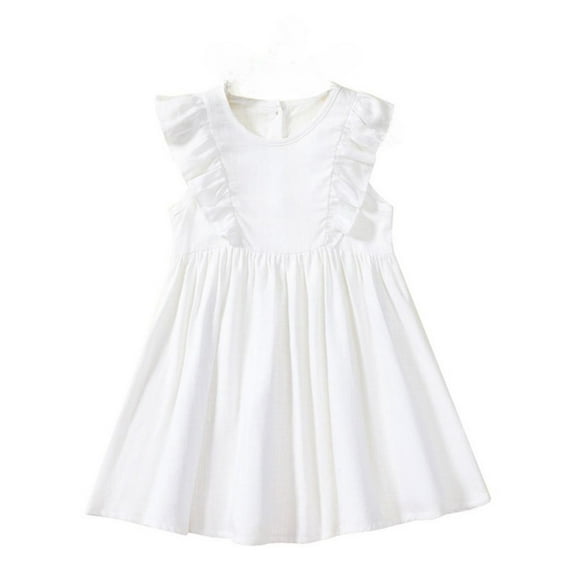 Toddler Girl Dress Summer Toddler Kids Girls Solid Sleeveless Casual Dress Breathable Soft Cotton Linen Princess Dresses Girls' Dresses White 1 Years-2 Years