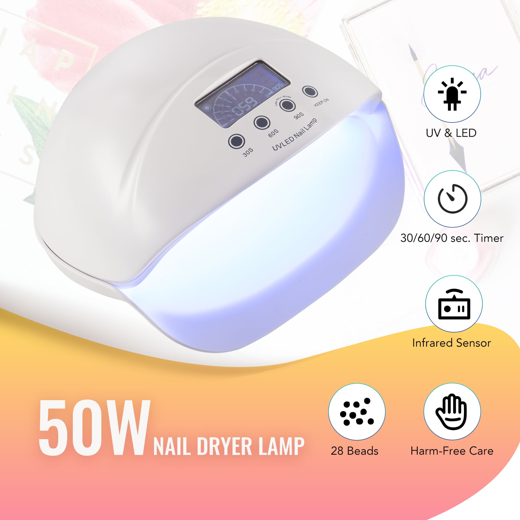 Tweede leerjaar leerling Elektronisch Bestco 50W LED UV Nail Dryer Lamp with Timer & Sensors for Gel Nail Polish,  White - Walmart.com