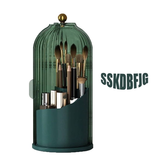 SSKDBFJG All Green Makeup Brush Holder Organiser with Lid 360° Swivel Makeup Organiser,Countertop Dustproof Cosmetic Organiser for Bathroom Dresser