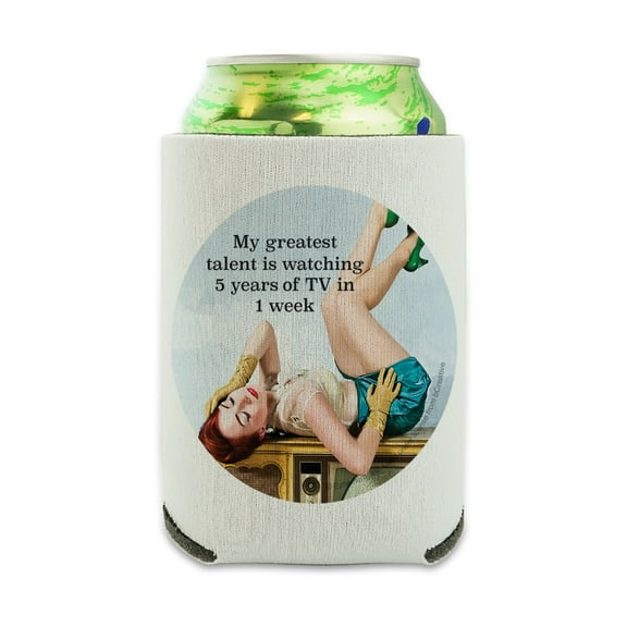 Greatest Talent Watching 5 Years TV in 1 Week Funny Humor Can Cooler - Drink Sleeve Hugger Collapsible Insulator - Beverage Insulated Holder