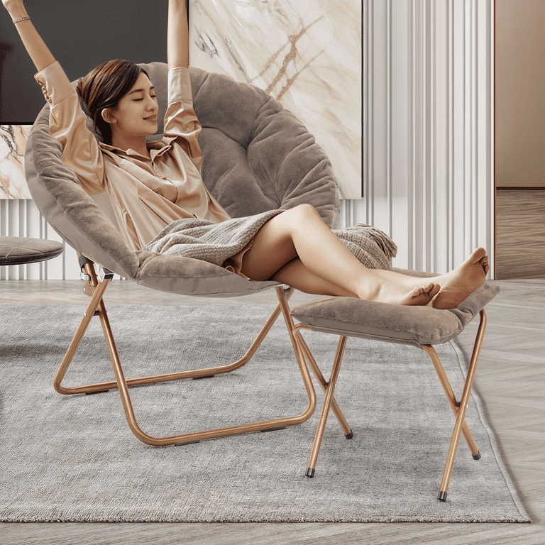 MoNiBloom Saucer Chair and Folding Footrest Stool Set, Soft