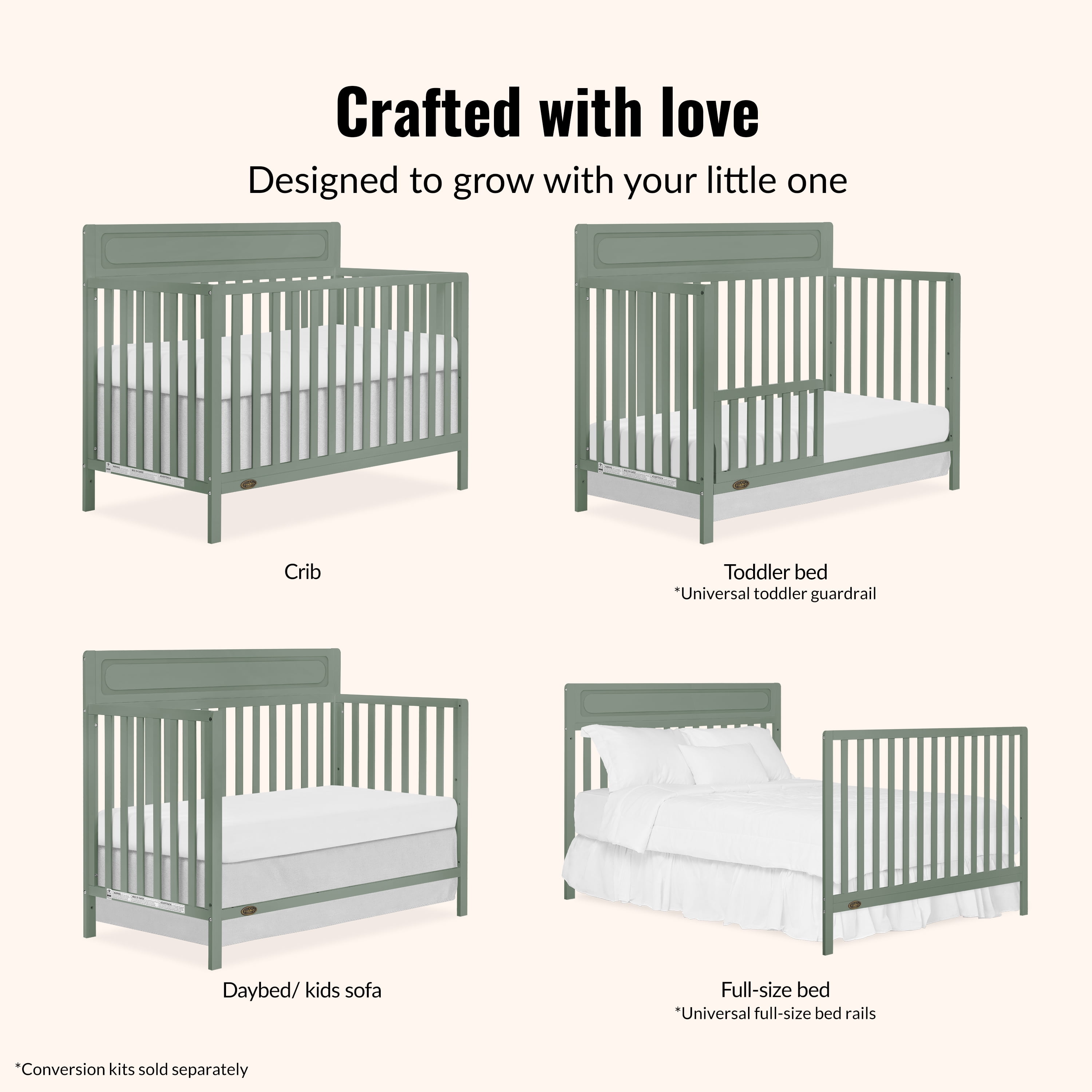 Dream On Me Avery 5-in-1 Convertible Crib, Meadow Green