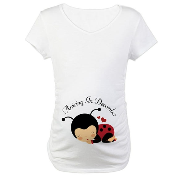 CafePress - Arriving In December Baby Ladybug Maternity T Shir - Cotton Maternity T-shirt, Cute & Funny Pregnancy Tee