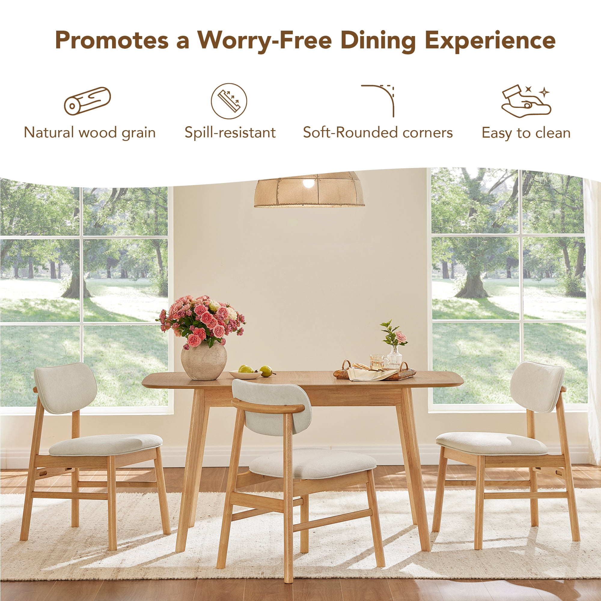 Spruce & Spring Modern Extendable Dining Table Set with Solid Rubberwood Tapered Legs, Scratch-Resistant Walnut/Oak Veneer Space-Saving Kitchen Table with Child-Safe Rounded Corners,Oak
