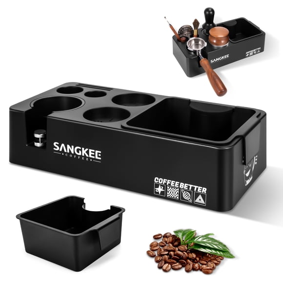 Estación de Café SANGKEE 8 en 1, Organizador Espresso con Caja de Golpes, Tamper 51/54/58 mm, ABS