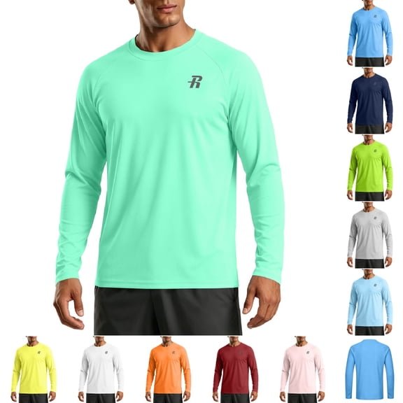 Men’s Quick Dry UPF 50 Long Sleeve Sun Shirt, Lightweight Moisture-Wicking Rash Guard for Swimming, Boating and Outdoor Activities Turquoise 4XL