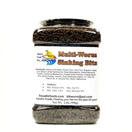 Multi-Worm Sinking Bits, Great for Discus, Cichlids, All Tropicals…2-lbs Large Jar