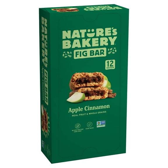 Nature's Bakery Whole Wheat Fig Bars, Apple Cinnamon, Real Fruit, Vegan, Non-GMO, Snack Bar, 1 Box With 12 Twin Packs (12 Twin Packs)