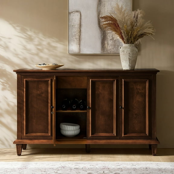 58" Wine Sideboard 3 Doors Storge Accent Cabinet with Adjustable Shelves and Drawer Walnut