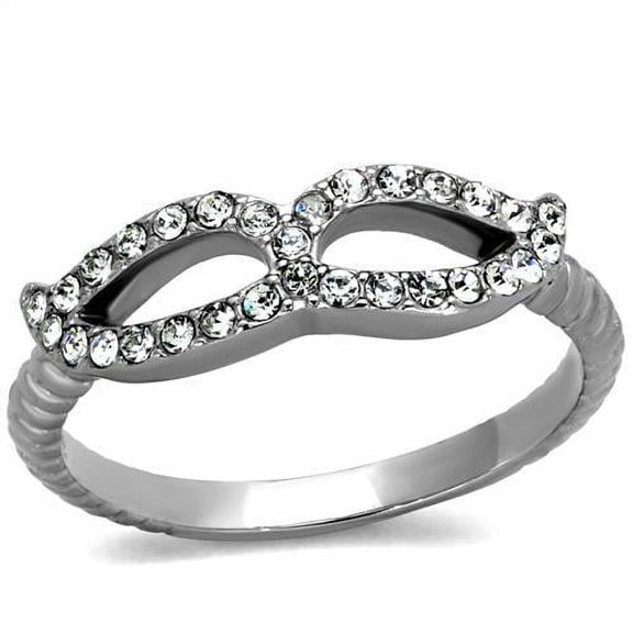 TK2122 - High polished (no plating) Stainless Steel Ring with Top Grade Crystal  in Clear Size 10