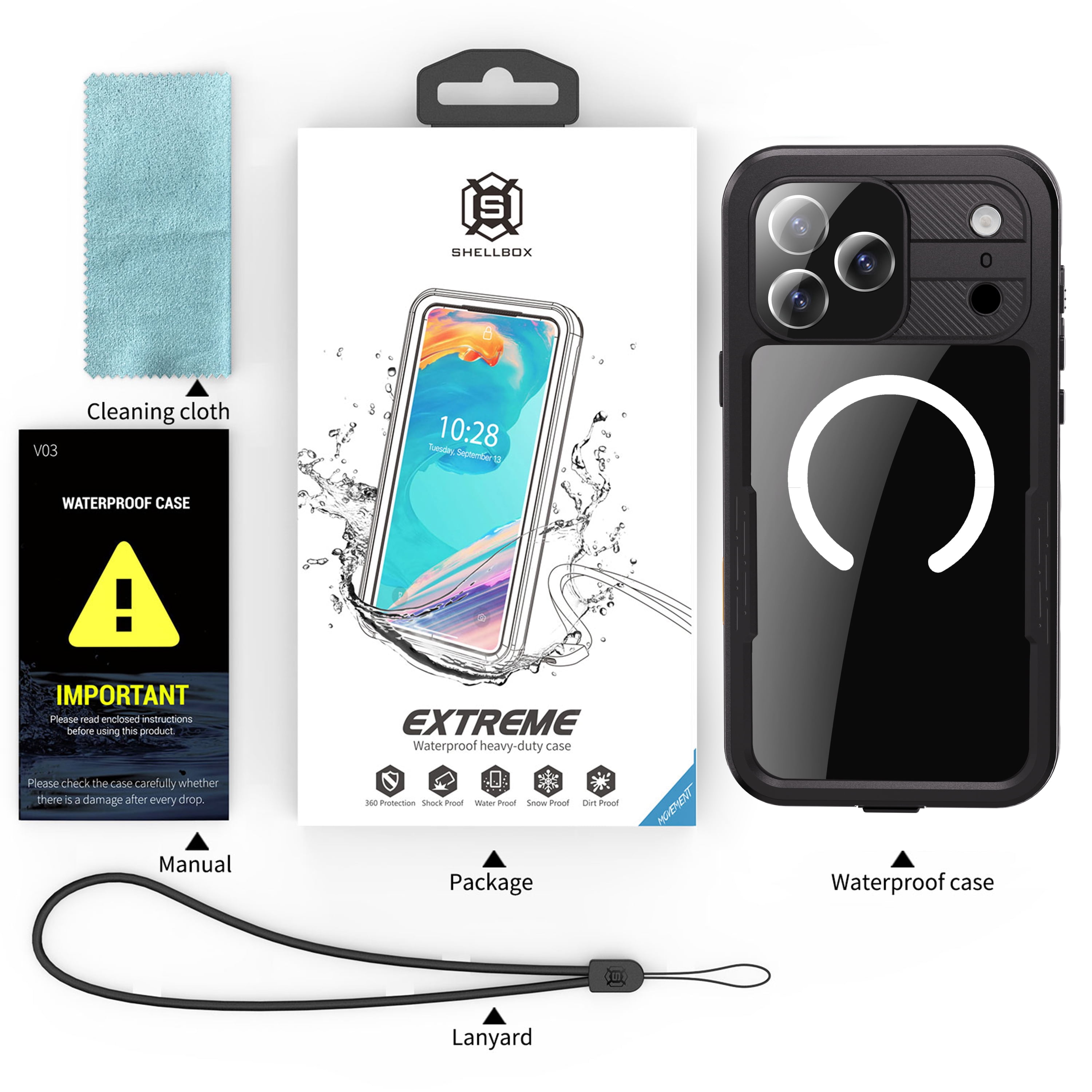 Dteck for iPhone 17 Pro Max Waterproof Case Compatible with MagSafe, Magnetic Waterproof Full Body IP68 Underwater Case Built-in Screen Protector Military Grade Shockproof Case for Men Women,Black