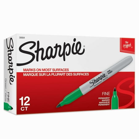 Sharpie Fine Point Permanent Marker, Green, Box of 12