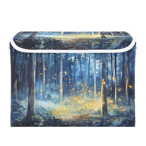 Storage Box With Lid 16.5x12.6x11.8In Foldable Stacked Household Storage Box Beautiful Firefly Forest