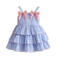 thumbnail image 2 of SGFCWSX Girls Summer Dress Spaghetti Strap Gingham Bow Front Tiered Ruffle Casual Beach Playwear Party Dress Blue Size 6-9 Months, 2 of 7