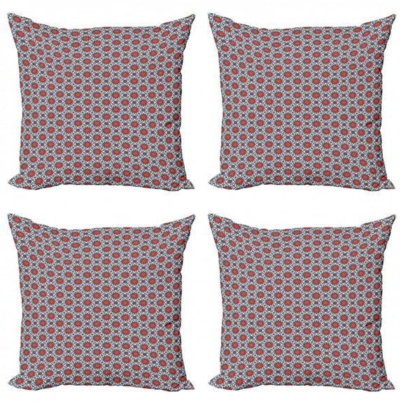 Ambesonne Geometric Throw Pillow Cover 4 Pack, Middle Eastern, 18", Vermilion Slate Blue