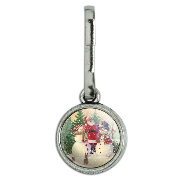 Christmas Holiday Santa Snowman Friends Antiqued Charm Clothes Purse Suitcase Backpack Zipper Pull Aid