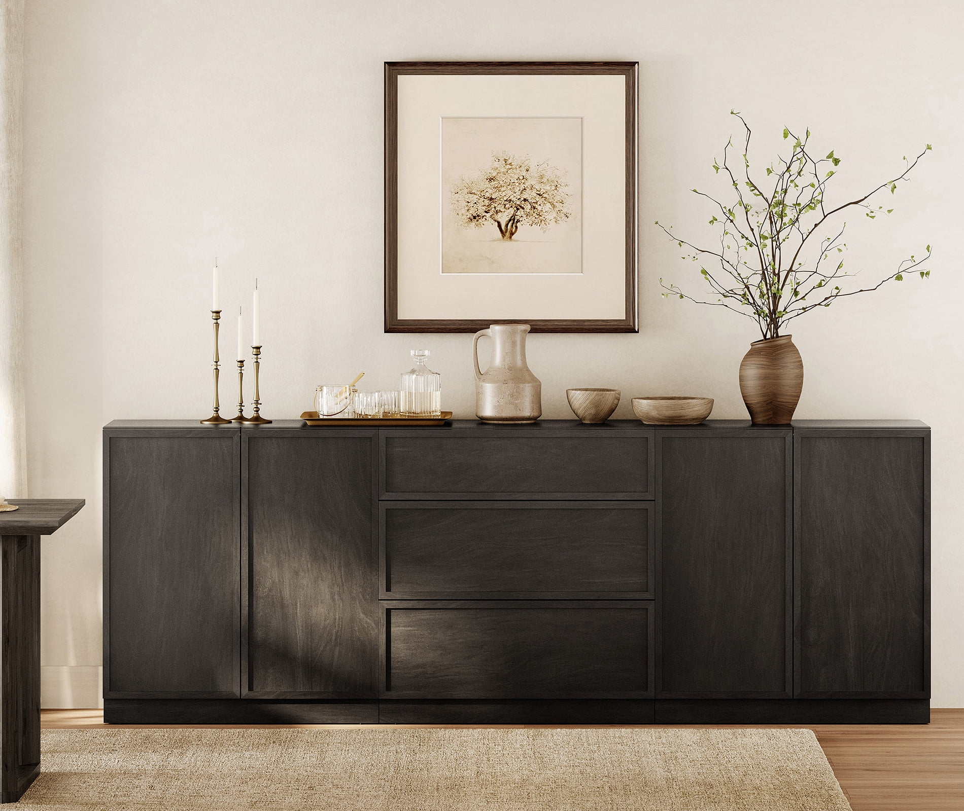 94.5" Modern Sideboard Buffet Cabinet with 3 Drawers and Adjustable Shelf, Multifunctional Sideboard with Large Storage and Adjustable Shelf