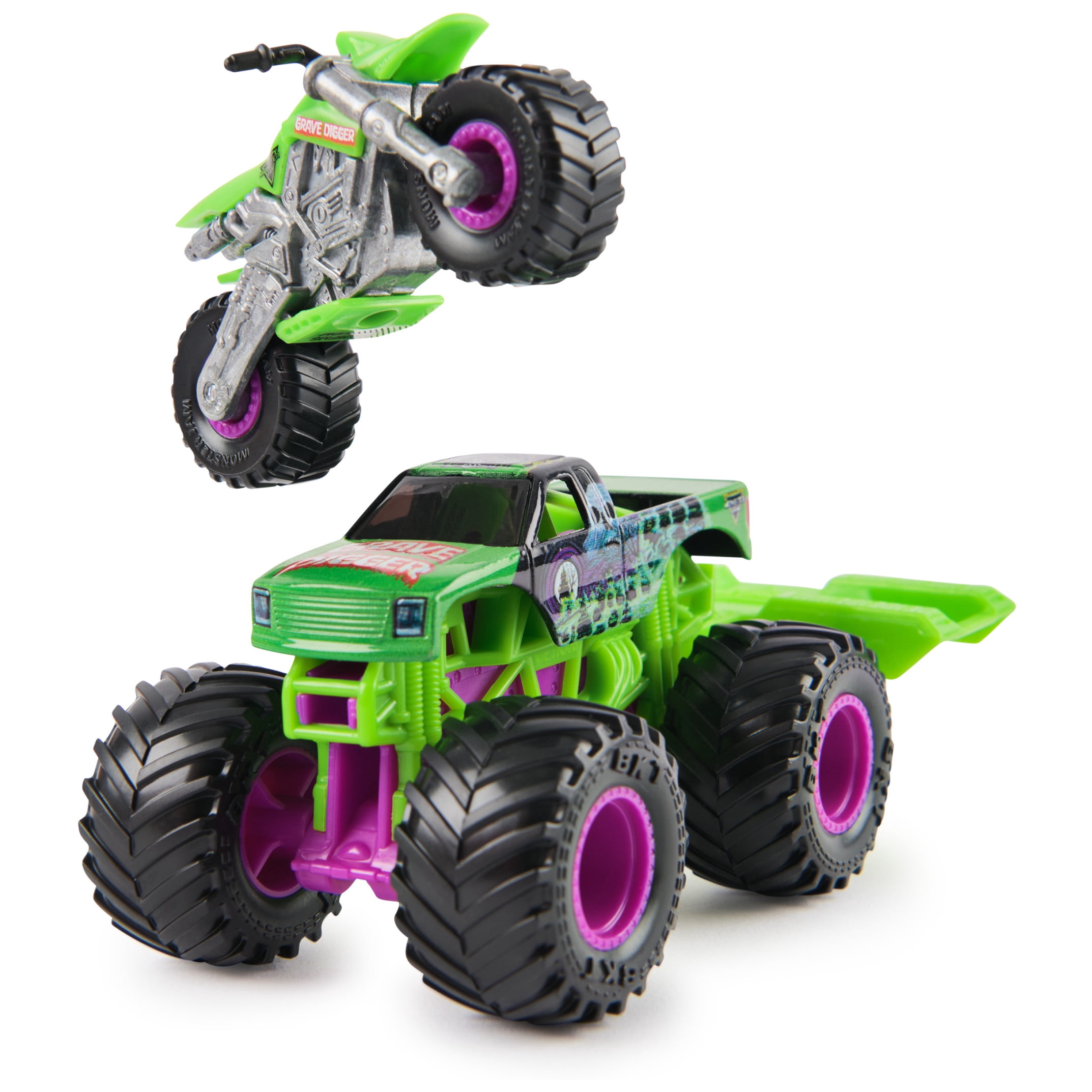 Monster Jam Grave Digger Monster Truck and Dirt Bike Vehicle 2-Pack, 1:64 Scale