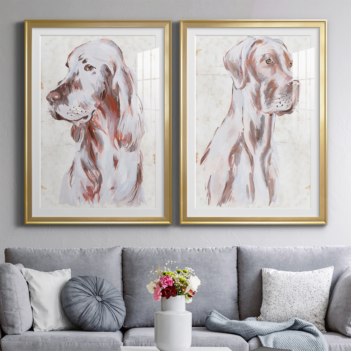 Wexford Home Sitting Dog III Premium Framed Print, 22.5" x 30.5" - Ready to Hang, Gold (Set of 2)