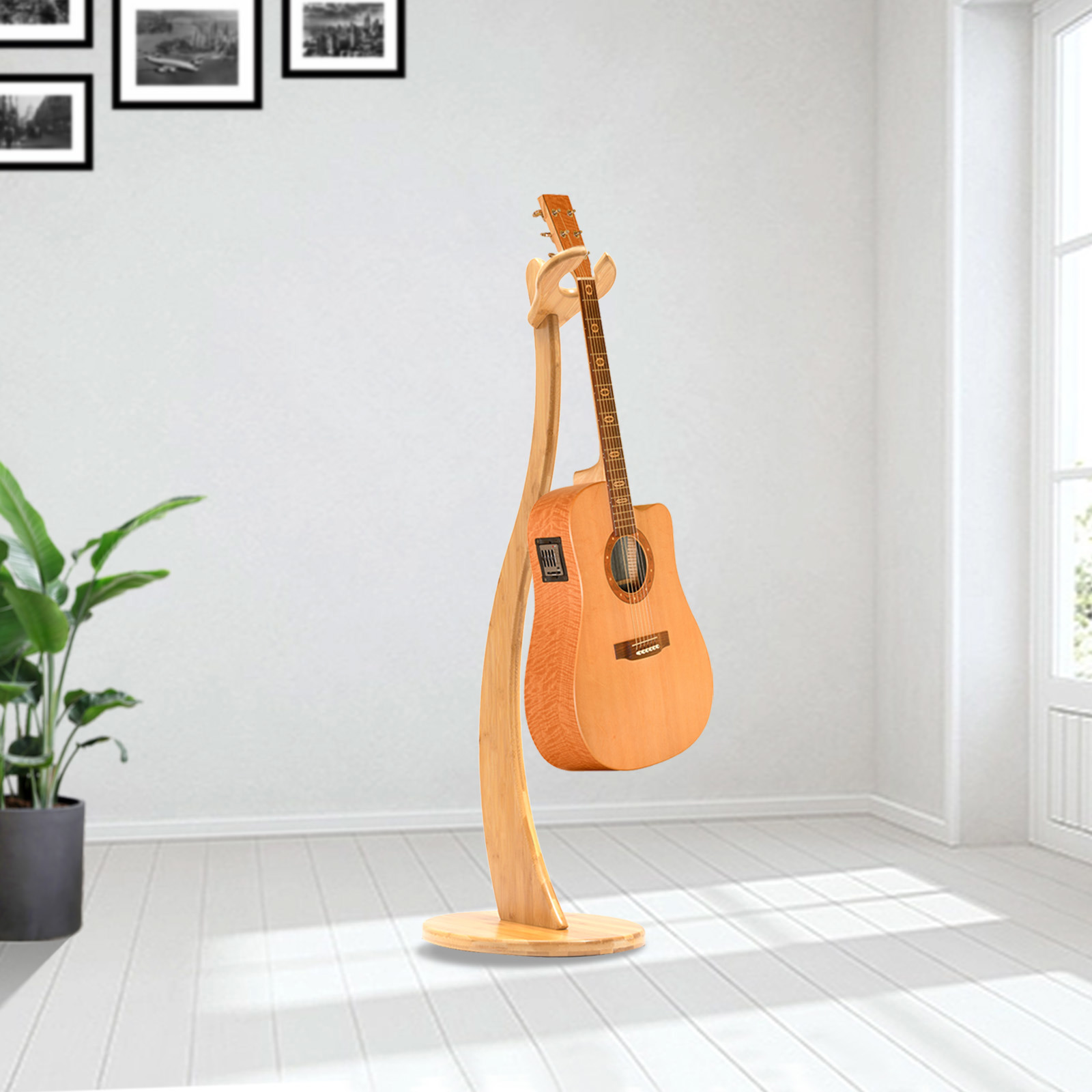 40.55" Bamboo Guitar Stand With Non-slip Pads For Guitar Bass Display Rack Home