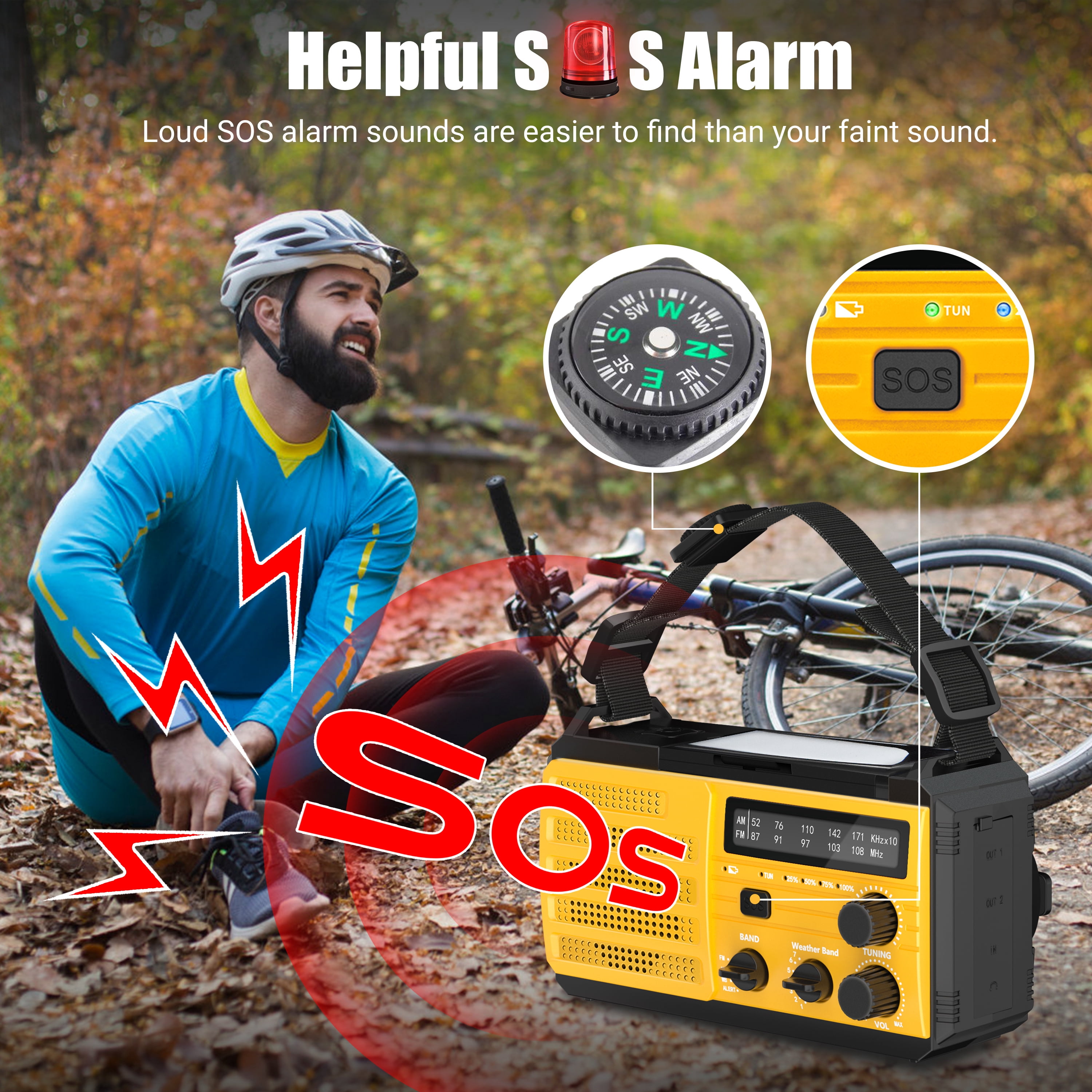 Jazmm 22200mWh Emergency Crank Radio, Emergency Solar Radio, NOAA/AM/FM Weather Radio, SOS Alarm, 6000wAh Battery Hand Crank Flashlight, Compass for Tornado, Winter Storm, and Survival Kits(Orange)