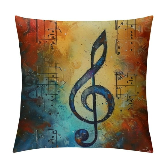 Creowell Throw Pillow Cover Colorful Collage with Music Notes and The Violin Clef Decorative Pillow Cases Home Decor Square 12x12in
