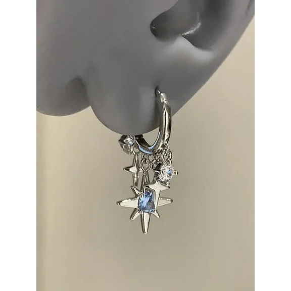 Multicolor Star Charm Dangle Earrings With Blue And Clear Crystals