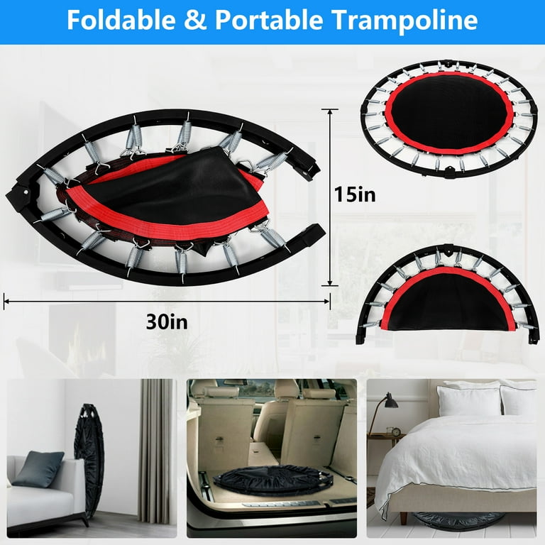 HONGGE 40 Fitness Mini Trampoline Exercise Rebounder Foldable with Adjustable Handle Max Load 450lbs