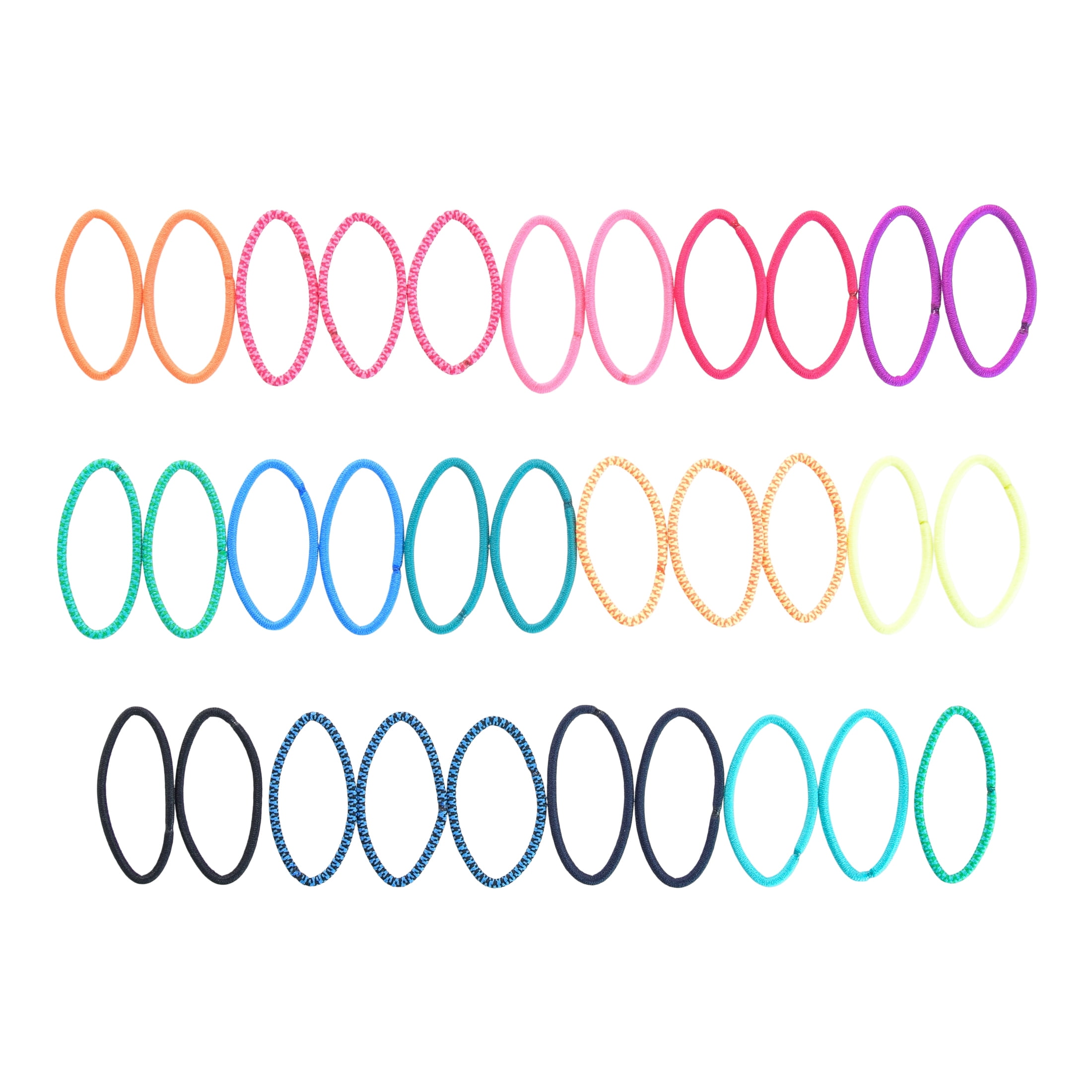 (5 pack) Scunci No Damage Elastic Nylon Ponytail Holder Hair Ties, Multi-Color Solids and Patterns, 32 Ct
