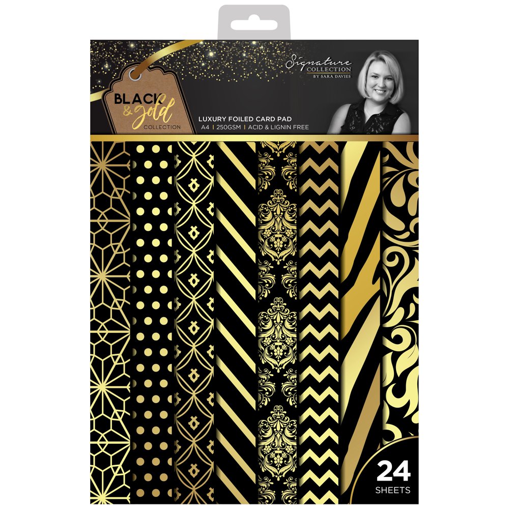 Sara Davies Signature Luxury Cardstock Pad A4 24/PkgFoiled, Black
