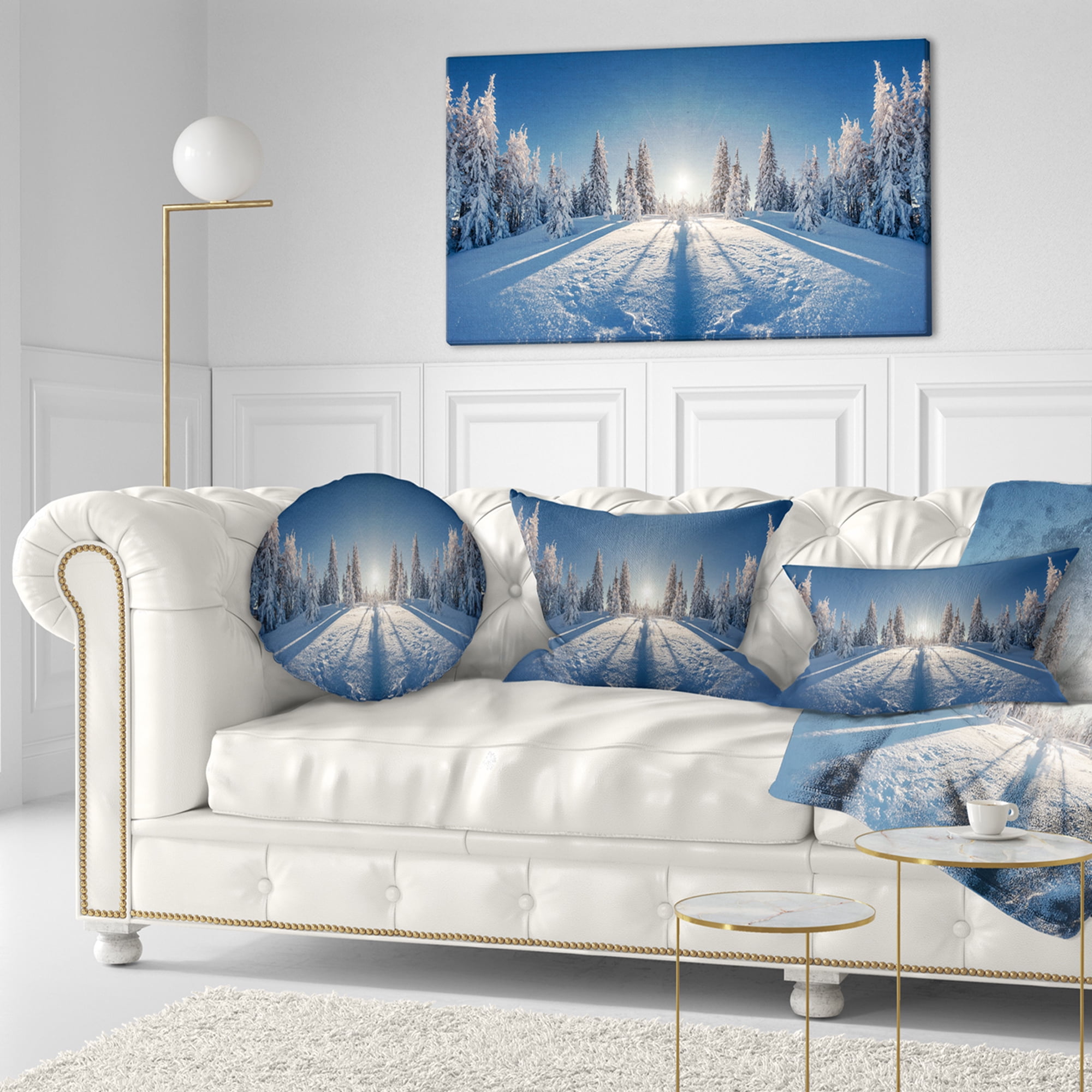 Designart Majestic White Winter Landscape - Landscape Printed Throw Pillow - 12x20