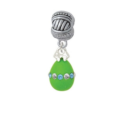 Easter Egg Bead - Lime Green Easter Egg with Color Crystal Band - Large Rope with Cross Beads Charm Bead