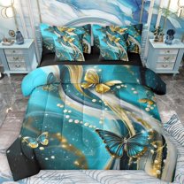 Castle Fairy Teens Flying Butterflies Bedding Comforter Set 7-Piece,Abstract Marble Pattern King Bedding Sets,Geometric Stripes Ultra Soft Bed Sheets,Breathable Home Decor,Reversible