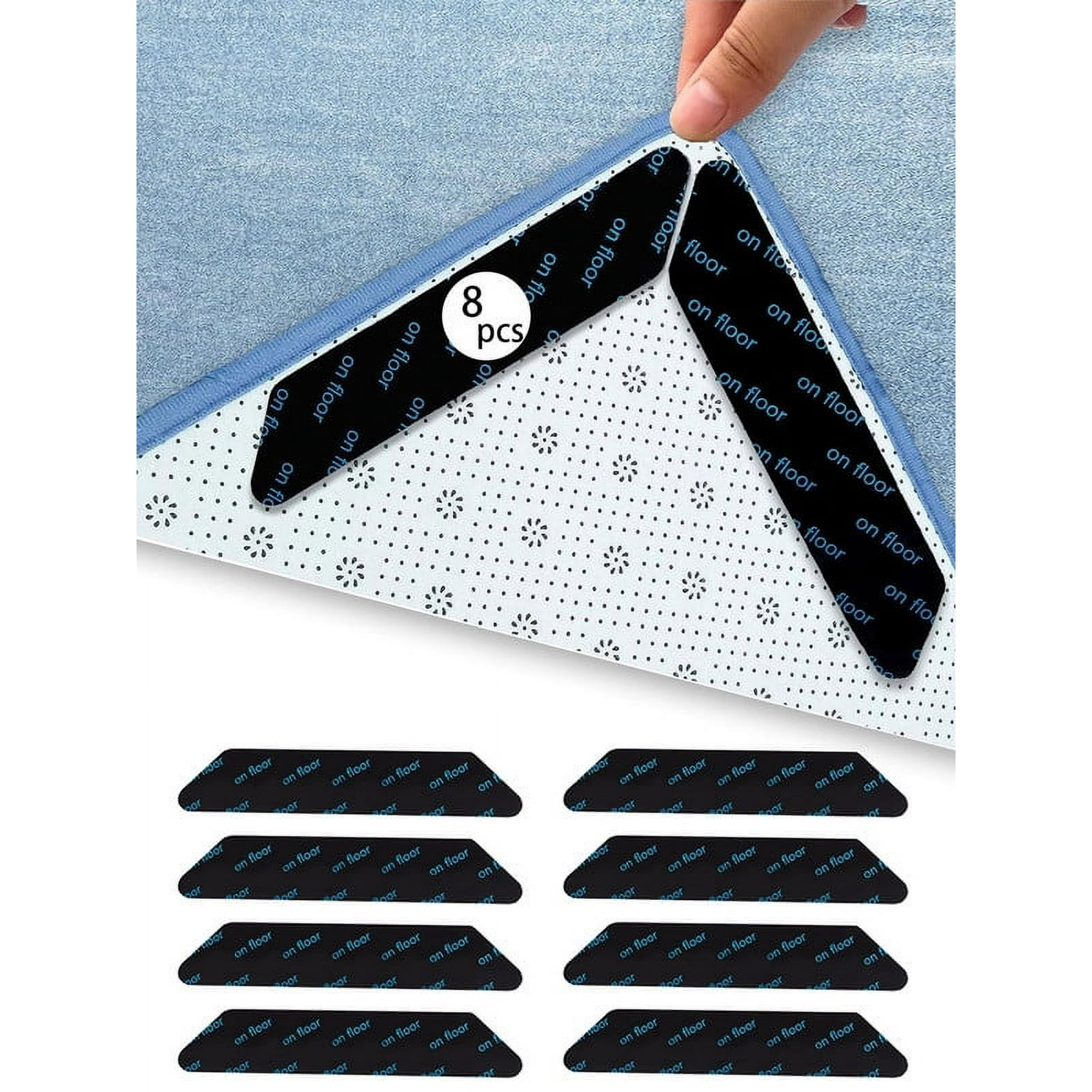 KoRwelex 8 Pcs Rug Tape, Reusable Washable Grippers for Rugs, Double Sided Non-Slip Rug Pads for Hardwood Floors, Rug Stoppers to Prevent Sliding