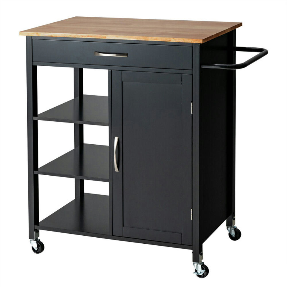 Finihen Rolling Cart, Kitchen Island Cart, Mobile Kitchen Island Cart with Rubber Wood Top, for Kitchen, Dining Room, Black Finihen Rolling Cart, Kitchen Island Cart, Mobile Kitchen Island Cart with Rubber Wood Top, for Kitchen, Dining Room, Black