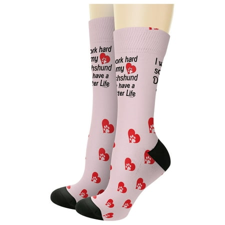 

ThisWear Dog Themed Gifts for Women I Work Hard So My Dachshund Can Have A Better Life Heart 1-Pair Novelty Crew Socks